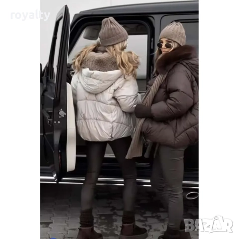 Зимно дамско яке с еко-кожа и качулка, снимка 3 - Якета - 52528400