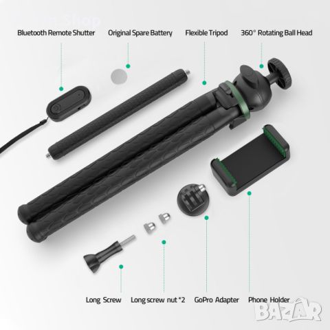 TECELKS ZJ25 2-в-1 многофункционален мини гъвкав статив Трипод Селфи Стик , снимка 5 - Чанти, стативи, аксесоари - 45288494