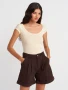 -Високо качество Дънкови шорти с двойно плисиране и повдигане - тъмно-кафяв, снимка 1