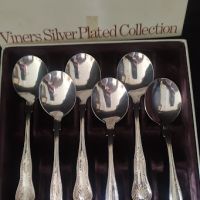 Винтидж 6 броя десертни лъжици със сребърно покритие на Viners Sheffield England , снимка 2 - Антикварни и старинни предмети - 45899521