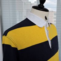 Polo Ralph Lauren Vintage 90’s Pique Rugby Shirt Men’s Yellow/Blue Striped XL, снимка 6 - Блузи - 45265055