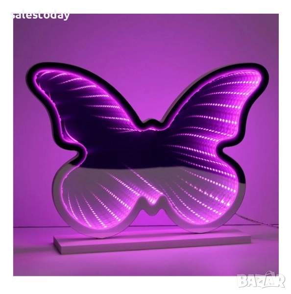 Светеща табела Пеперуда, Неоново огледално осветление, 25см, снимка 1