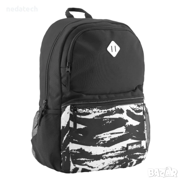 Ученическа раница, Черно - Бял, 33x13x46см,, снимка 1
