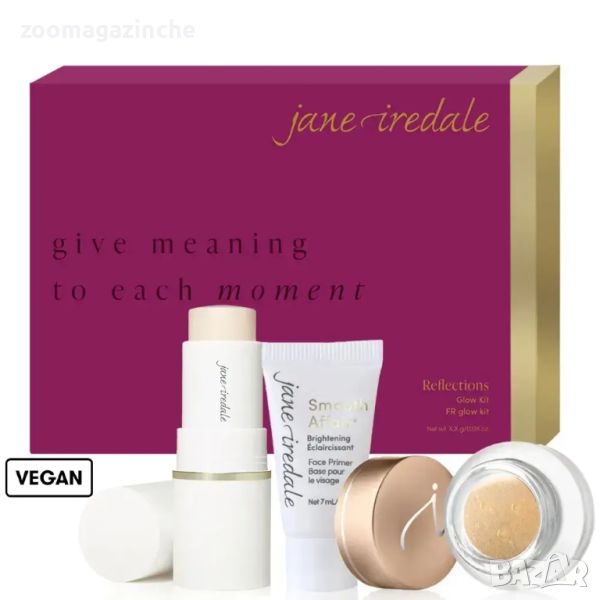 КОМПЛЕКТ ОСНОВА ЗА ГРИМ, ХАЙЛАЙТЪР И БЛЯСЪК ЗА ЛИЦЕ И ТЯЛО JANE IREDALE REFLECTIONS MAKEUP KIT, снимка 1