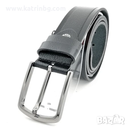Мъжки колан черен естествена кожа със сребриста катарама Класически мъжки колан естествена кожа , снимка 1