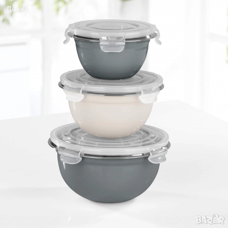 Комплект GOURMETmaxx купи от неръждаема стомана с капаци – 3 в 1 за съхранение и свежест, снимка 1