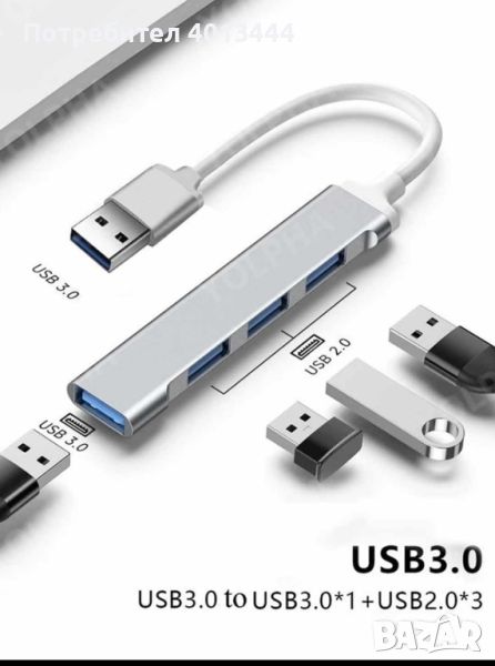 Нов usb хъб, разклонител, сплитет с 4 бр. порта, снимка 1