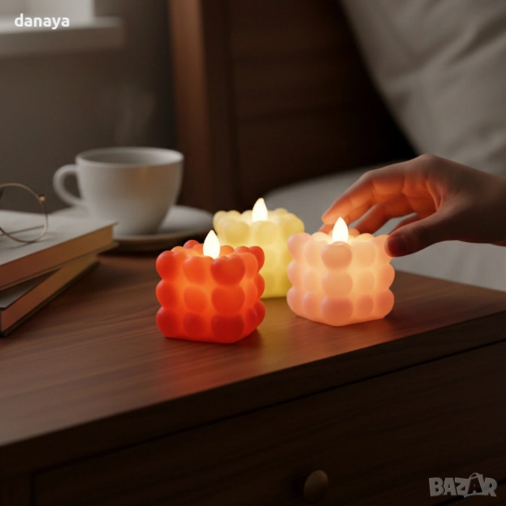 6299 LED свещ Куб от сърца – романтична светеща декорация, снимка 1