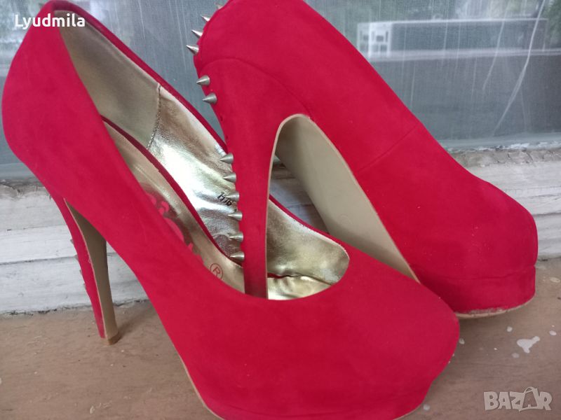 Червени обувки висок ток 38 номер , снимка 1