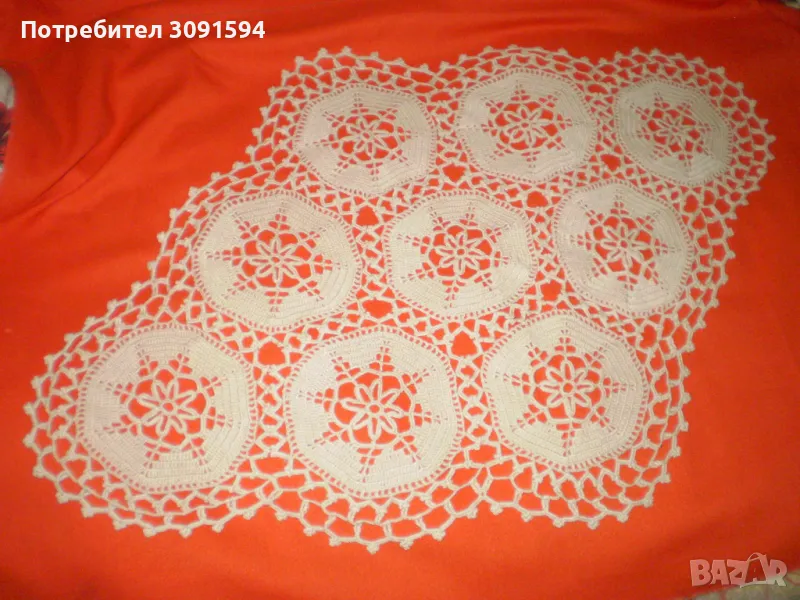 Винтидж ръчно плетено памучно каре за маса, снимка 1