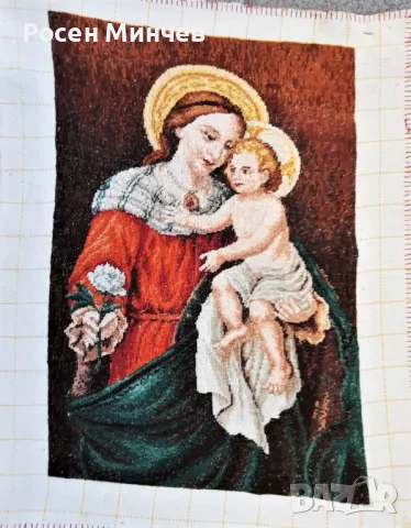 Гоблен " МАДОНА С МЛАДЕНЕЦА И РОЗА" – ръчно ушит