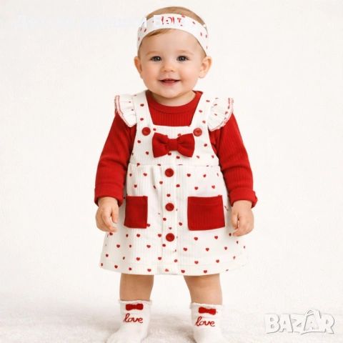 Kомплект за момиченце с червени сърчица 4 части