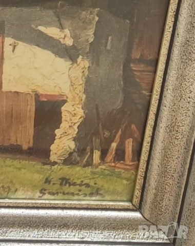 Големи стари картини масло планински пейзаж, езеро, брези-подписани, снимка 5 - Други ценни предмети - 54060095