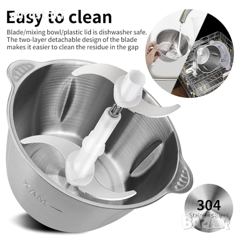 UPOHYEE Електрически кухненски чопър, 600W, 2 л контейнер от неръждаема стомана, 2 скорости, снимка 3 - Чопъри и пасатори - 51231016