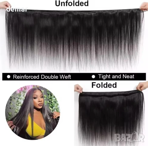 Falaimei прав сноп човешка коса 56 см, 100% необработена бразилска права коса сноп 12A, снимка 6 - Аксесоари за коса - 51416517