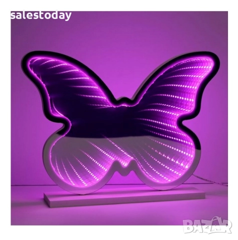 Светеща табела Пеперуда, Неоново огледално осветление, 25см