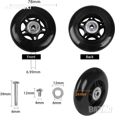 Комплект от 2 резервни колела за багаж, с оси и ремонтен ключ , снимка 8 - Куфари - 51458196