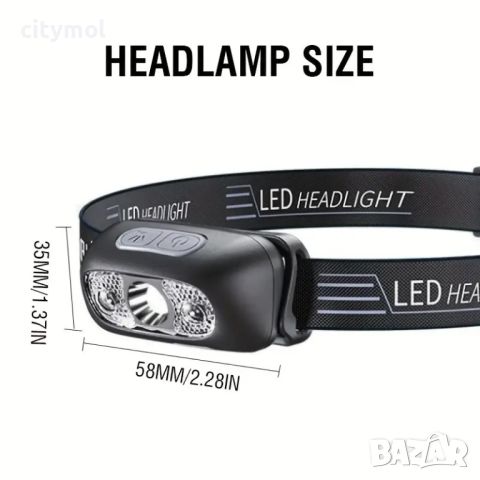 LED челник, фенер за глава, CREE LED , със сензор за движение, micro USB, снимка 2 - Къмпинг осветление - 45114331