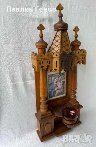 Дърворезба, старинен домашен иконостас с кандило , икона, снимка 9 - Антикварни и старинни предмети - 45418992