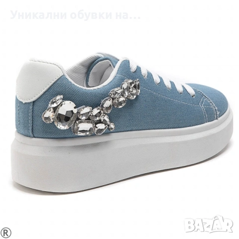 Дънкови дамски кецове с камъни- Rene Blue 11125, снимка 3 - Кецове - 53534799