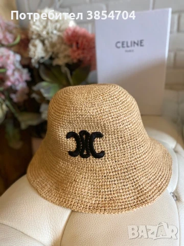 Шапка Селин*Celine Triomphe Raffia bucket hat original, снимка 4 - Шапки - 51202273