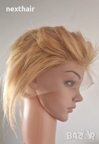 Къса руса естествена перука тип Пикси - 13x4, снимка 9 - Аксесоари за коса - 53583682