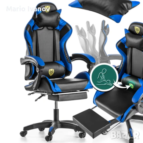 Геймърски стол с регулируема височина, лумбална възглавница и метална основа, снимка 2 - Геймърски - 53401355