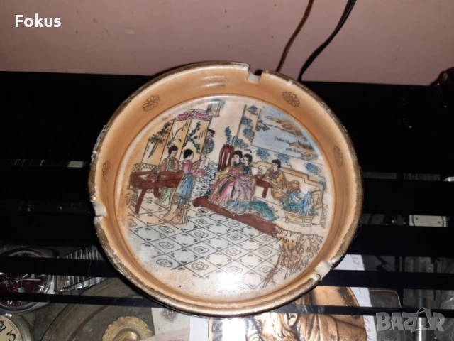 Сатцума Satsuma стар ваза пепелник порцелан маркиран, снимка 2 - Антикварни и старинни предмети - 53357633