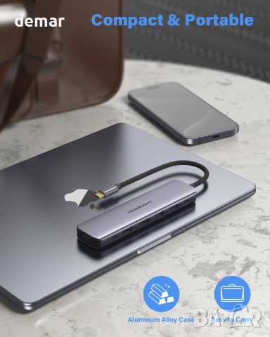 USB C към HDMI адаптер, Newmight 7 в 1 USB C докинг станция с 2 HDMI, 3 USB3.0, 100 W PD, USB C 3.0, снимка 9 - Друга електроника - 45685865