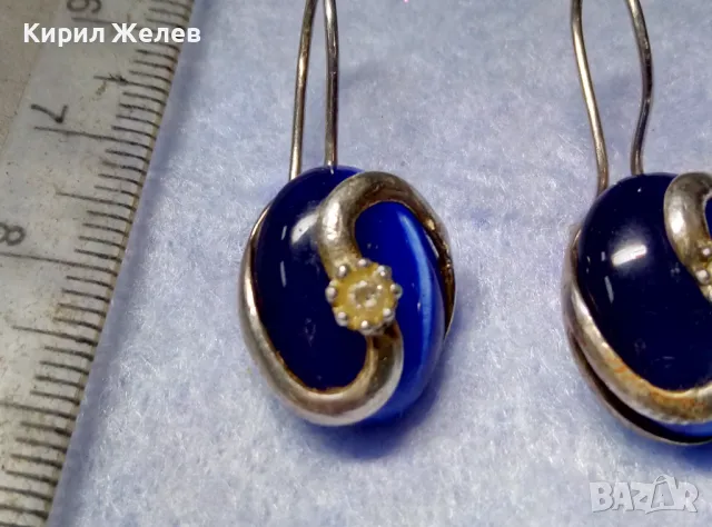 ПРЕКРАСНИ СРЕБЪРНИ ОБЕЦИ СРЕБРО 925 с ПОЛИРАНО СИНЬО КОТЕШКО ОКО АРТ ИЗРАБОТКА 49998, снимка 7 - Обеци - 50115970