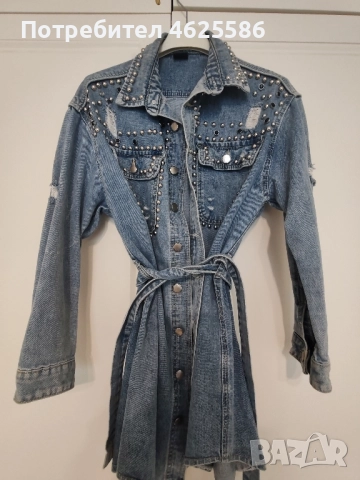 Дънково яке тип риза с колан, снимка 5 - Якета - 52087655