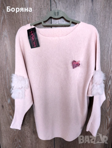 Бутик Vision - Нов розов пуловер кашмир с брошка, снимка 4 - Блузи с дълъг ръкав и пуловери - 37751508