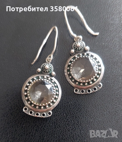 Руски сребърни обеци"Самовари" с планински кристал , снимка 4 - Обеци - 52487480