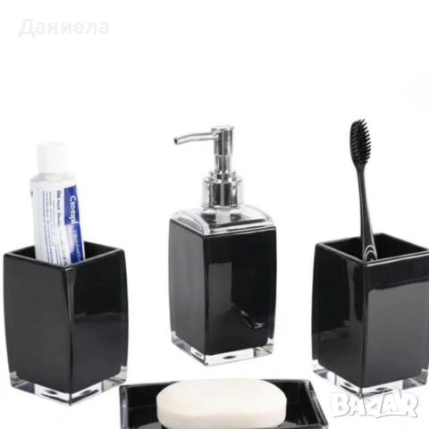 Комплект аксесоари за баня Cheffinger – 4 части, дозатор за сапун, чаша за четки и сапунерка, снимка 8 - Други стоки за дома - 53165683