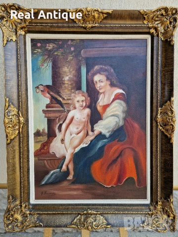 Уникална антикварна авторска майсторска белгийска картина масло върху платно, снимка 3 - Антикварни и старинни предмети - 51050177