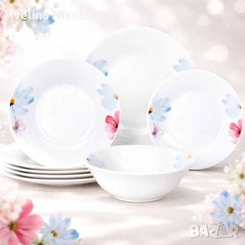 Комплект чинии 24 части с нежни цветя – Свежест и стил за всяка трапеза, снимка 8 - Сервизи - 53656153