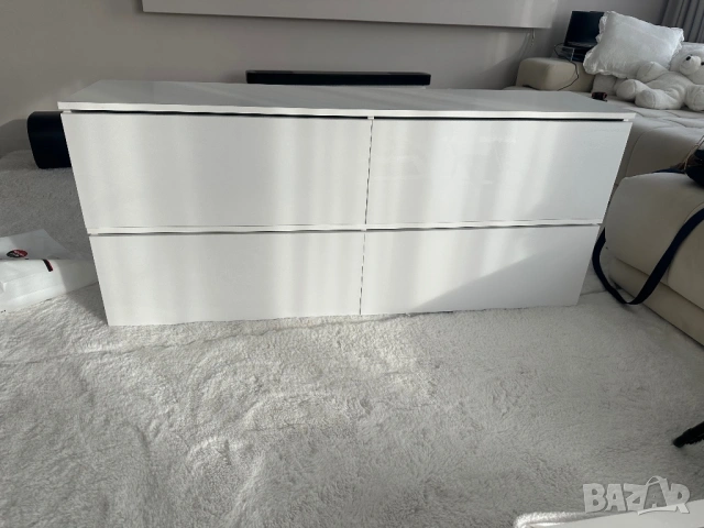 Тв шкаф , бял с бял лак, с пуш бутон, снимка 7 - Шкафове - 54225360