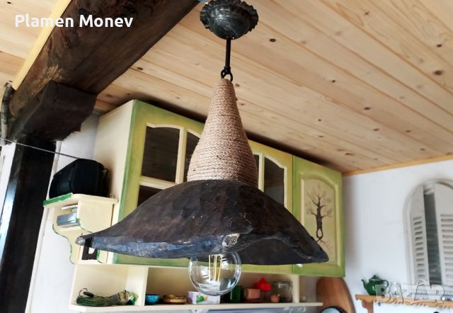 Ръчно изработена винтидж дизайнерска дървена лампа "КОШЕР" 240 лв., снимка 5 - Декорация за дома - 45280917