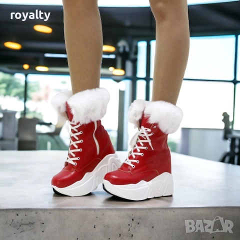 Боти на платформа - червена кожа с бяло ходило
