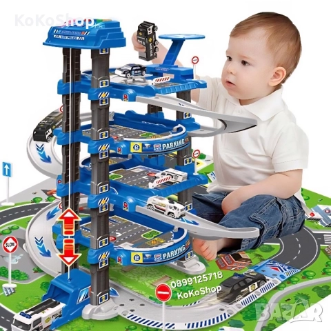 Полицейски комплект гараж с превозни средства,самолет звук-88 части