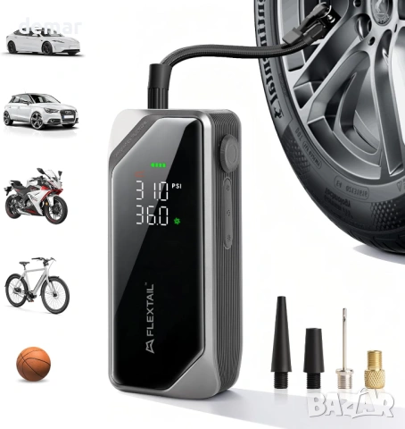 FLEXTAILGEAR Безжичен компресор за напомпване на автомобилни гуми, 150 PSI, 12V DC и USB-C, 6000mAh