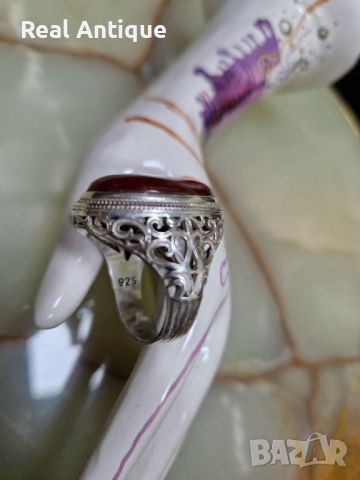Уникален голям антикварен сребърен мъжки пръстен с карнеол , снимка 5 - Антикварни и старинни предмети - 45981238
