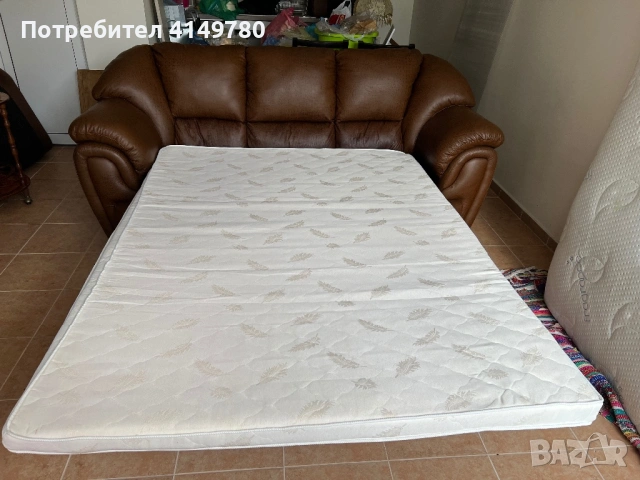 Кожен диван с разтегателно двойно легло с матрак, снимка 6 - Дивани и мека мебел - 53088374