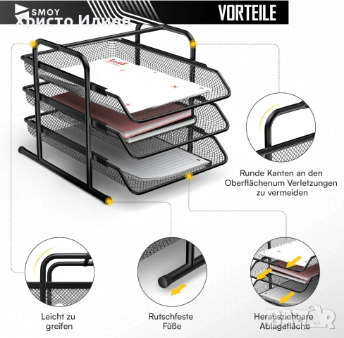 Хоризонтална Поставка за документи метална черна с 3 отделения Органайзер за бюро, снимка 3 - Други стоки за дома - 52465697