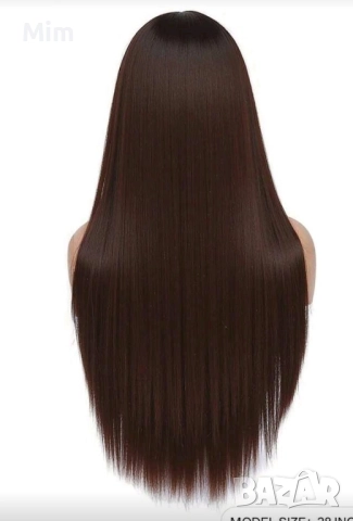 Дълга права перука в кестеняво с бретон, снимка 2 - Аксесоари за коса - 52518581