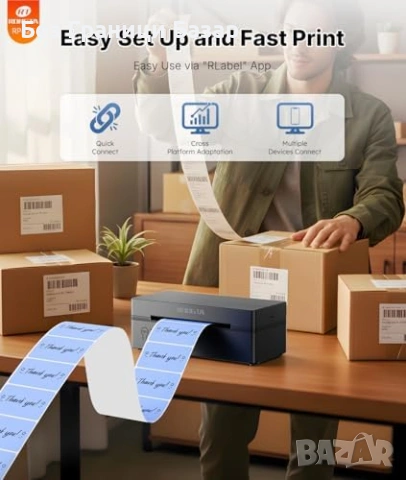 Нов Bluetooth термален принтер 4x6 за етикети Amazon eBay Etsy опаковане, снимка 4 - Принтери, копири, скенери - 53915587