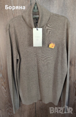 FREEQUENT ново шоколадово кафяво поло с брошка, снимка 10 - Блузи с дълъг ръкав и пуловери - 53724990