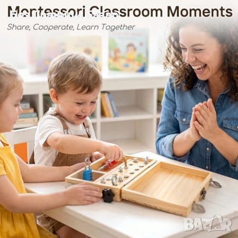Нова Детска образователна дървена Монтесори играчка с отвертки ключалки и ключове, снимка 7 - Образователни игри - 54155240