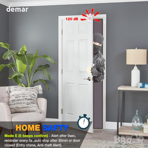 3в1 аларма - аларма за врата със закъснение, от 80 до 120 dB, напомняне за затваряне на вратата, снимка 8 - Други стоки за дома - 44991206