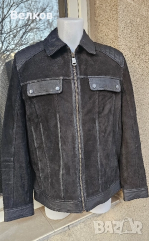 Мъжко кожено яке от велур и естествена кожа – размер L - цена 250 евро, снимка 6 - Якета - 52433533